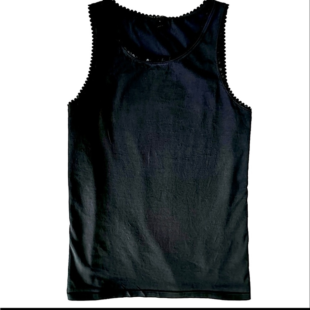 J. Crew Midnight Blue Tank Top Faux Leather Scalloped Trim size Large